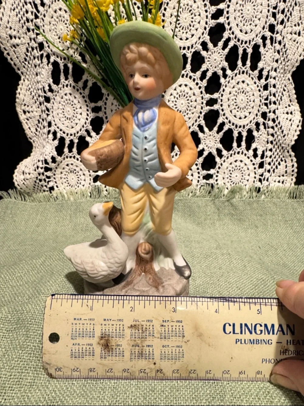 Boy Figurine with A Duck or Goose - White and Pastel Colors